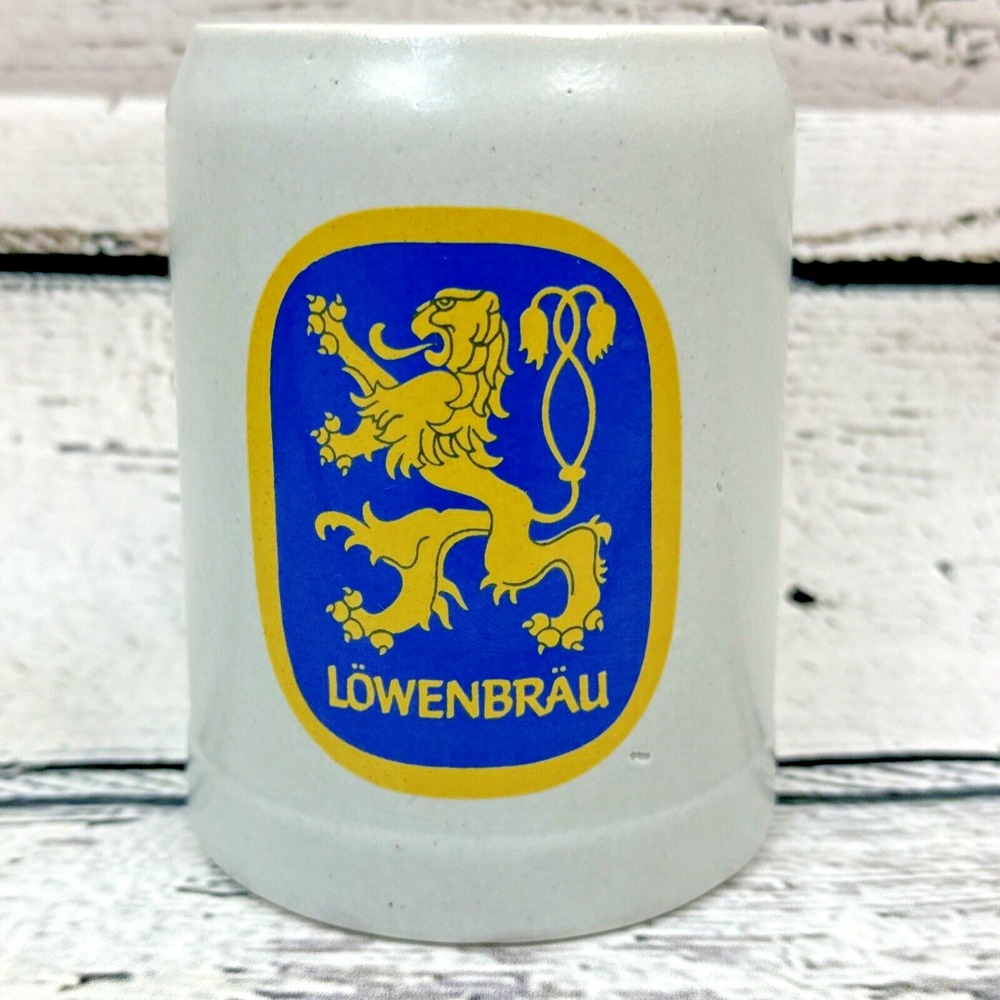Ceramarte  Vintage Lowenbrau 5" Beer Stein Mug‎ Tankard Gray, Gold, & Blue